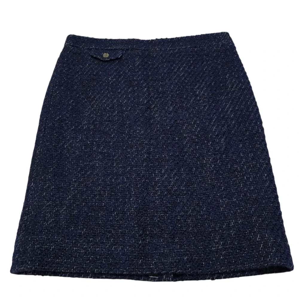 J Crew Womens Navy Blue Wool‎ Blend Tweed Knee Length Pencil Skirt Size 10 NWT